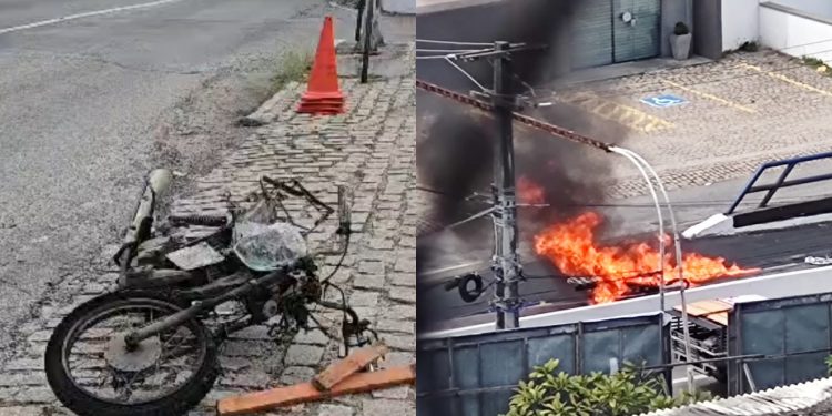 Moto pega fogo e motociclista fica ferido em acidente na Salgado Filho, em Natal
